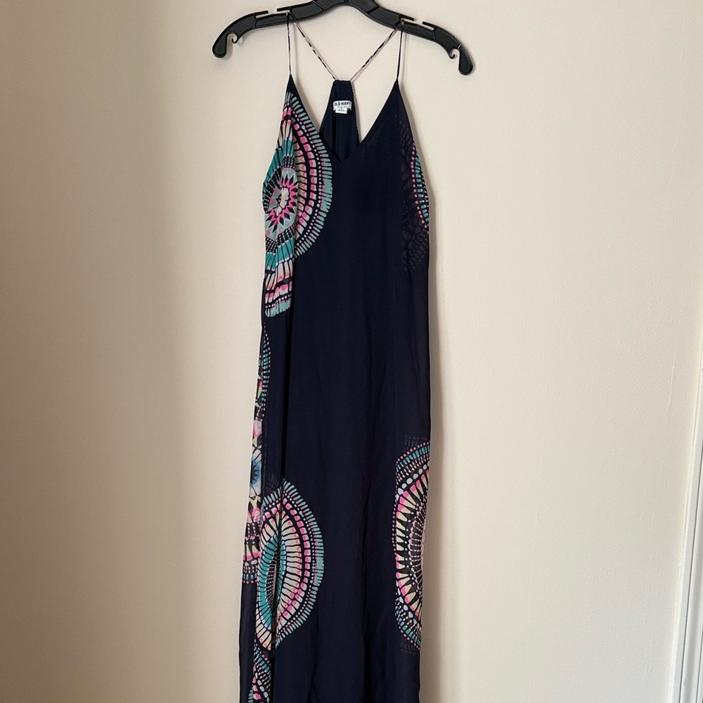 Old Navy Women's Navy Multi Color Pattern Halter Maxi Dress Size M